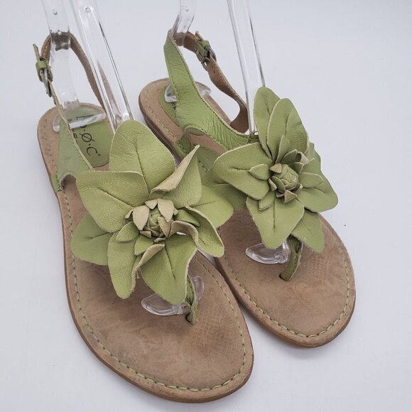 Born Green Leather Slingback Leather Sandals With Flower Womens US 7 EUR 39 - Picture 1 of 8